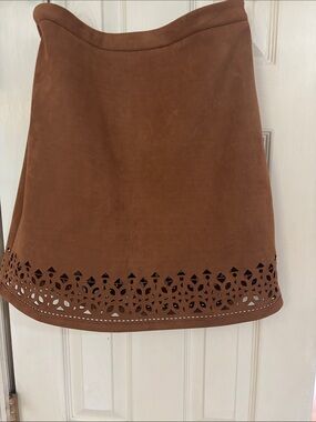 Brown Laser-Cut Suede A-Line Skirt